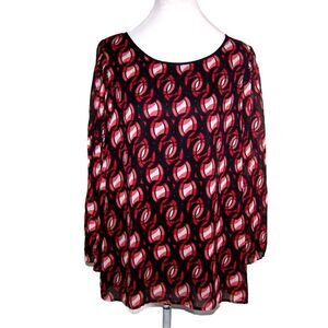 Liz Claiborne Shirt Top XL Flowy Chiffon Overlay Pleated Flared Long Sleeve